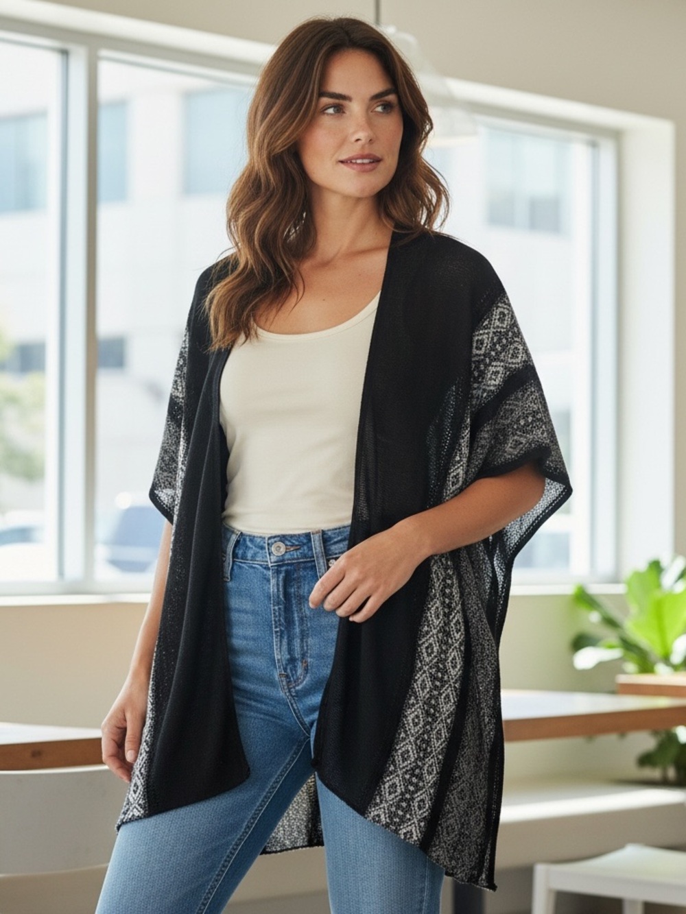 Xhilaration Black Knit Top with Cream Trim